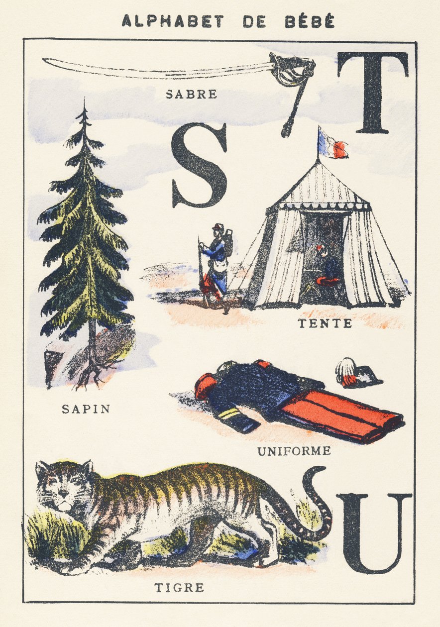 S T U: sciabola, abete, tenda, tigre, uniforme da Unknown artist