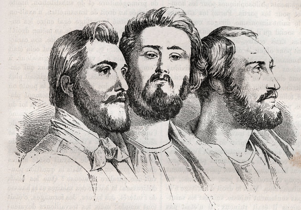 Saint-Simonianismo - Saint-Simoniani - Charles Duveyrier (1803-1866) - Emile Barrault (1799-1869) - Michel Chevalier (1806-1879) - Incisione del 1882 in Histoire de dix ans: 1830-1840 di Louis-Blanc (1811-1882) da Unknown artist