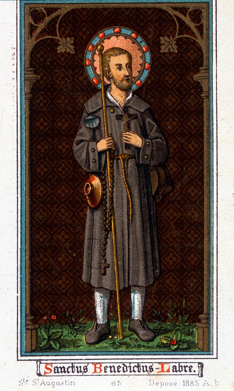 San Benedetto da Norcia (nato a Norcia in Umbria intorno al 480-527) come pellegrino. Cromolitografia del 1885 da Unknown artist