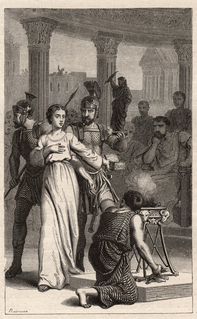 Santa Blandina - Santa Blandina (martire 177) rifiuta di sacrificare agli idoli - incisione in "Le Donne Illustri di Francia" di Oscar Havard - 1886 da Unknown artist