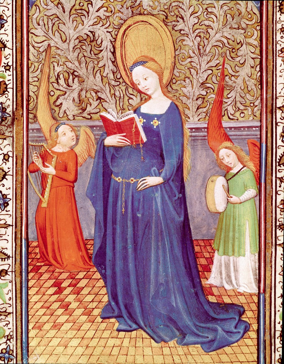 Santa Cecilia circondata da due angeli musicisti. Miniatura tratta da 