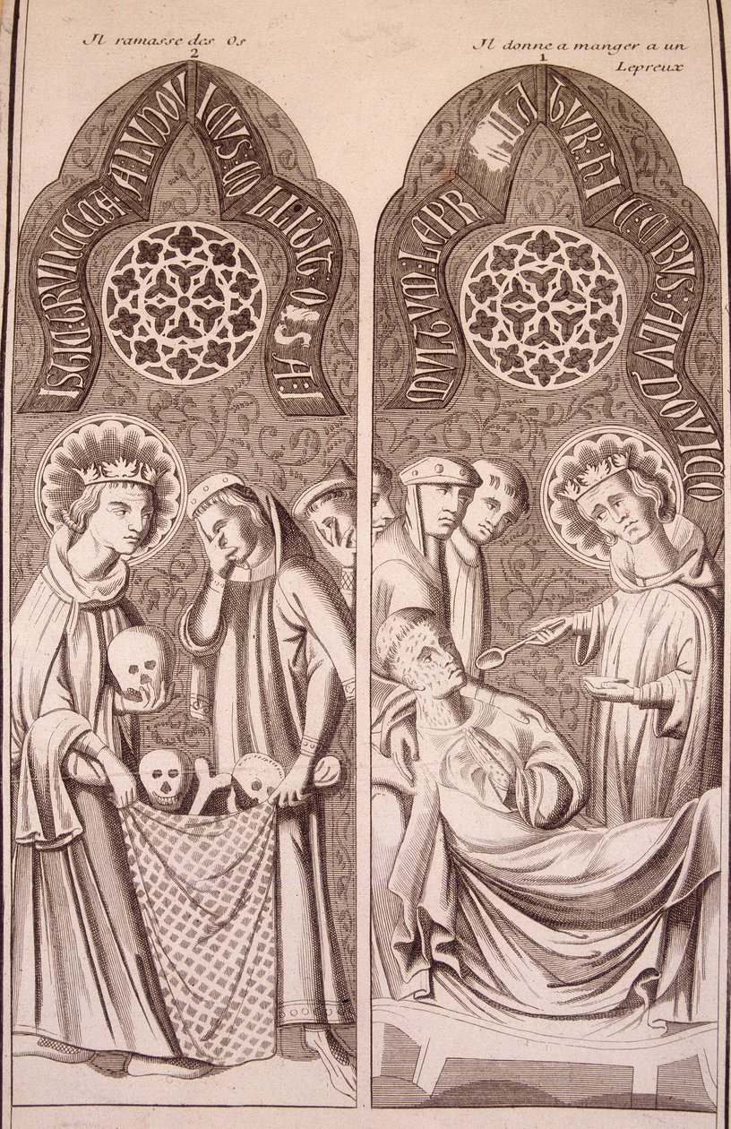 San Luigi raccoglie ossa e dà cibo ai lebbrosi da Unknown artist