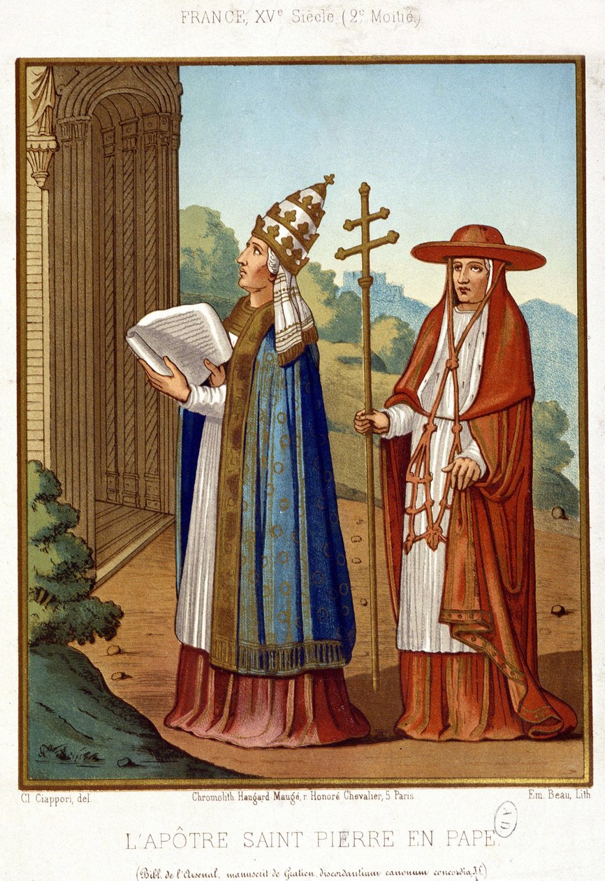 San Pietro in Papa accompagnato da un cardinale, 2ª metà del 15° secolo da Unknown artist