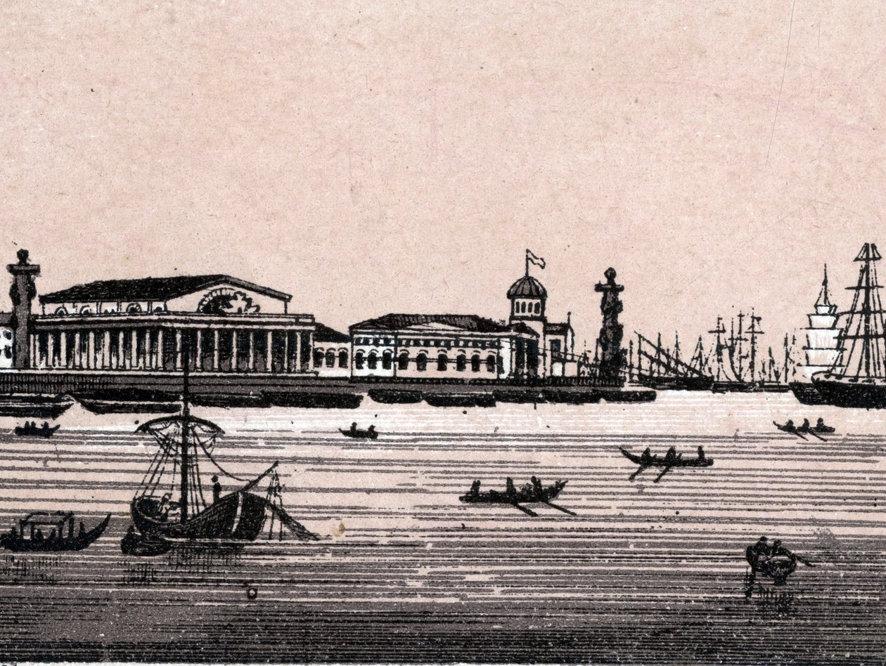 San Pietroburgo, Russia: vista del fiume Neva e della Borsa a San Pietroburgo da Unknown artist