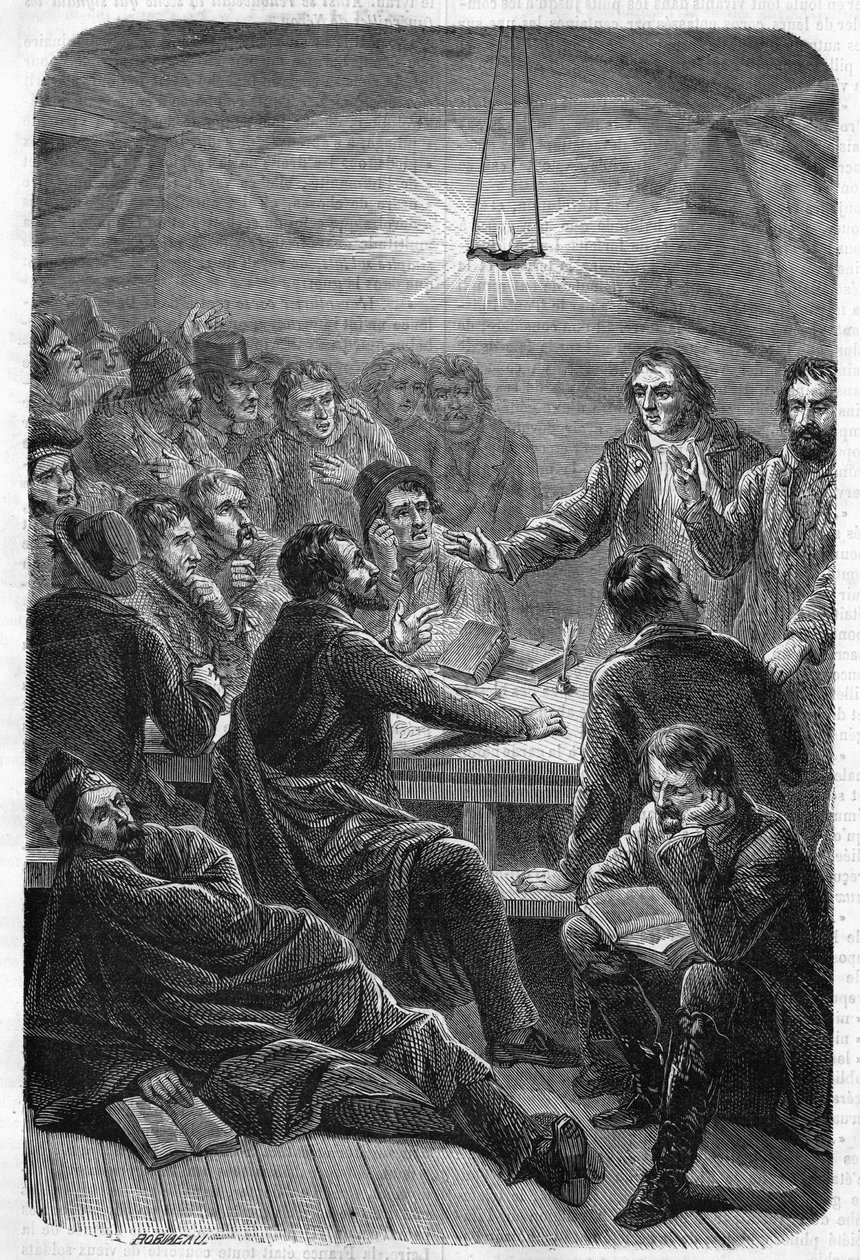 Riunione dei Carbonari. (Charbonnerie o Carboneria, inizio XIX secolo). Incisione del 1864 da Unknown artist