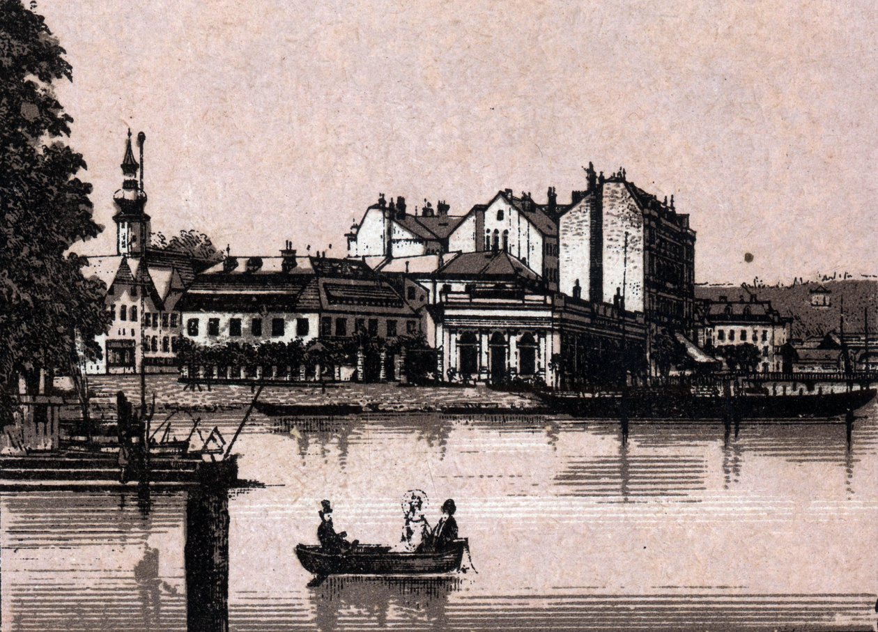 Regione del Salzkammergut, Austria: vista del casinò di Gmunden. in "Il mondo illustrato 168 vedute". Non datato (fine XIX secolo) da Unknown artist