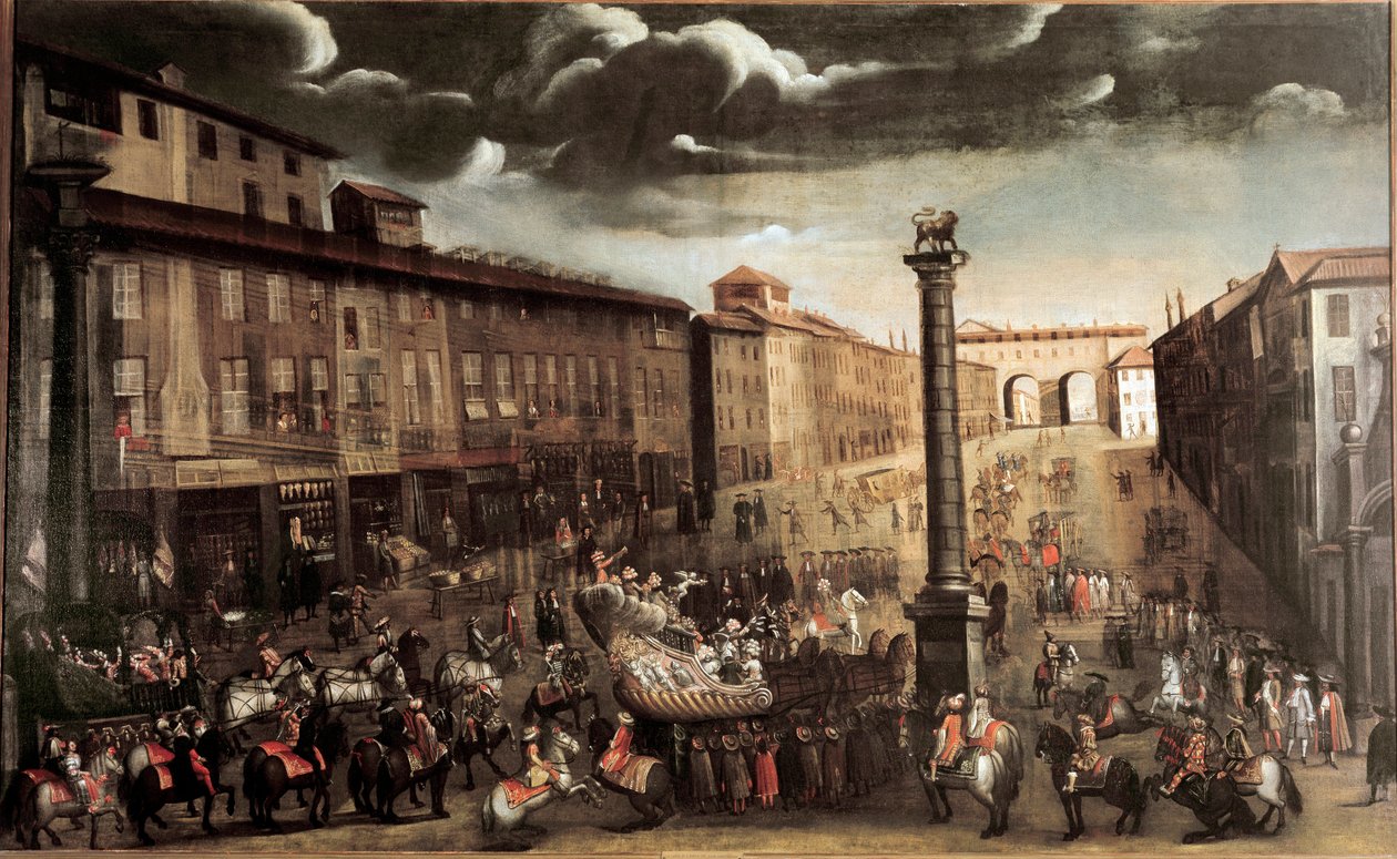Piazza San Babila durante il carnevale, Milano da Unknown artist