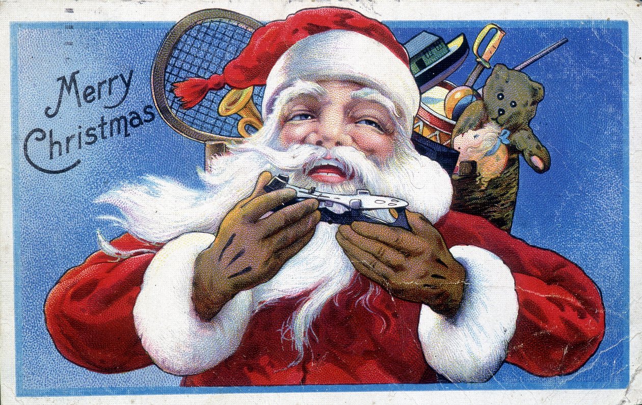 Babbo Natale e il suo cappuccio di giocattoli - Cartolina americana, fine XIX secolo da Unknown artist