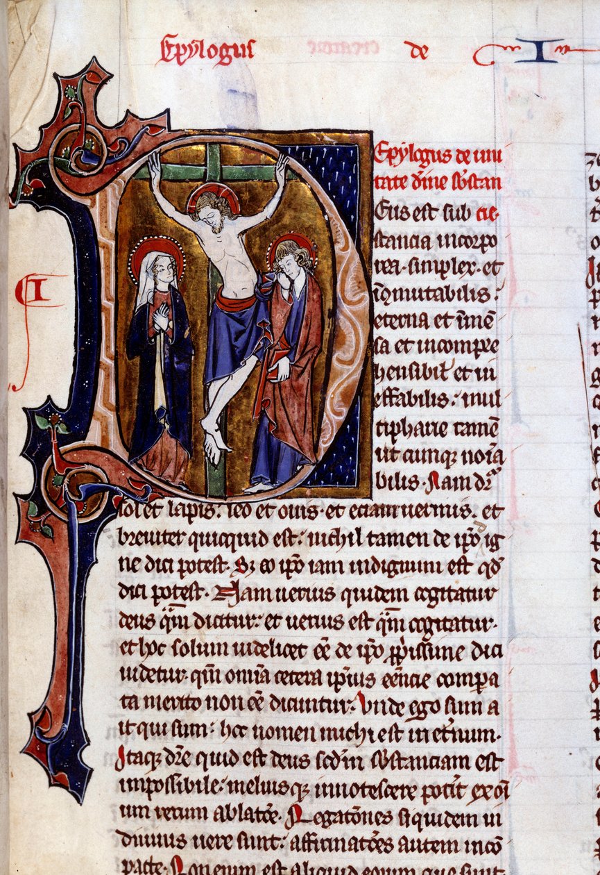 Scena di crocifissione in una lettera iniziale (lettera D). Miniatura in Speculum historiale di Vincent De Beauvais (XII secolo) da Unknown artist