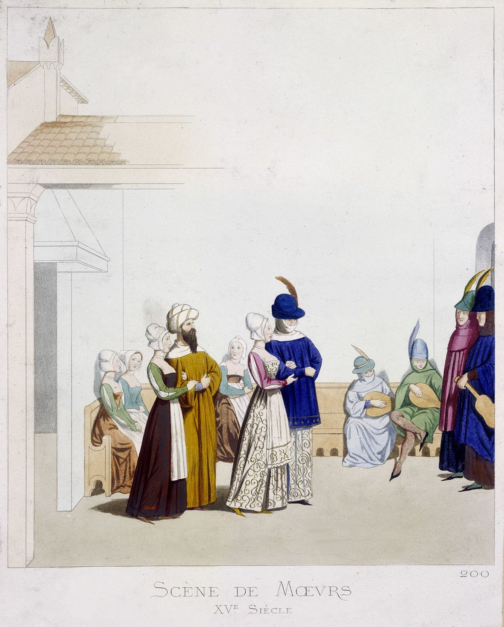 Scena di costumi: scena di Carnevale - basata su un manoscritto italiano del XV secolo, Arti Deco da Unknown artist