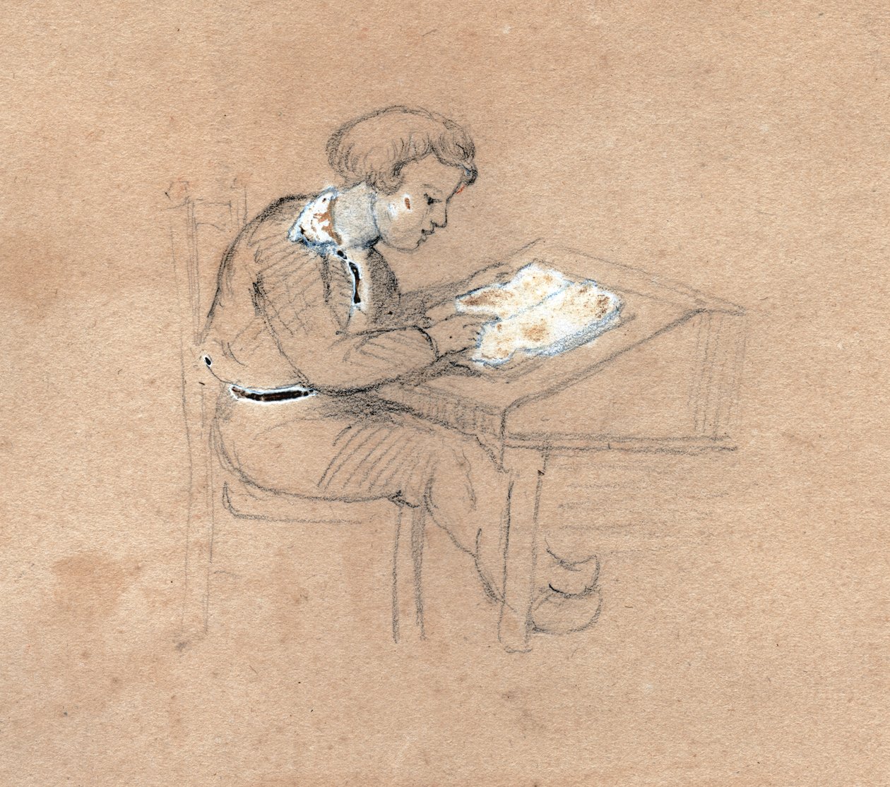 Scolaro al lavoro (disegno, circa 1830) da Unknown artist