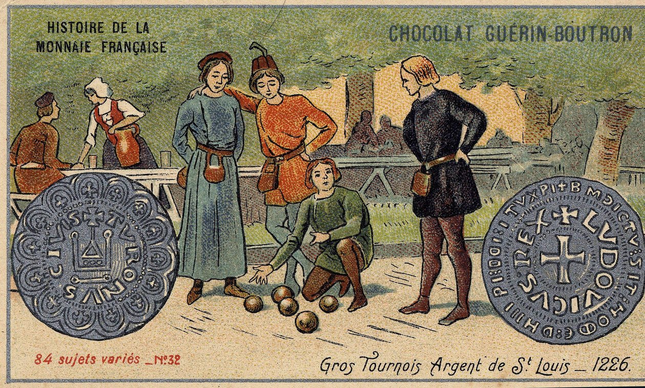 Serie Storia della Moneta Francese pubblicata da Chocolat Guérin Boutron. Cromolitografia del XIX secolo. Grandi tornei. Argento di San Luigi. 1226 da Unknown artist
