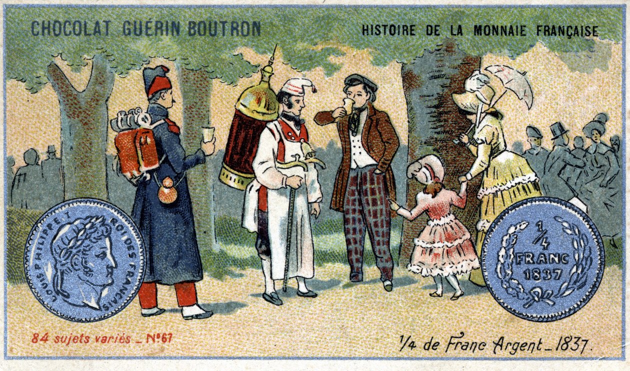 Serie Histoire de la Monnaie Française pubblicata da Chocolat Guérin Boutron. Un quarto di franco d