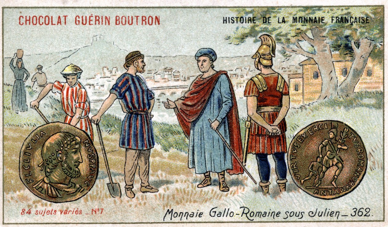 Serie Histoire de la Monnaie Française pubblicata da Chocolat Guérin Boutron. Monete gallo-romane sotto Giuliano da Unknown artist