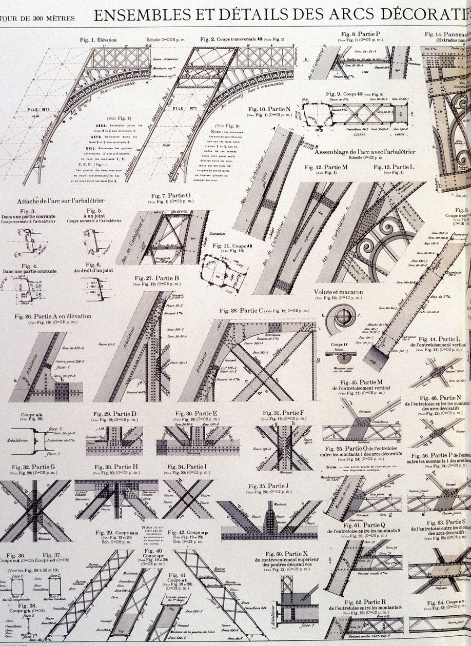 Set e dettagli degli archi decorativi della Torre Eiffel - disegno industriale da Unknown artist