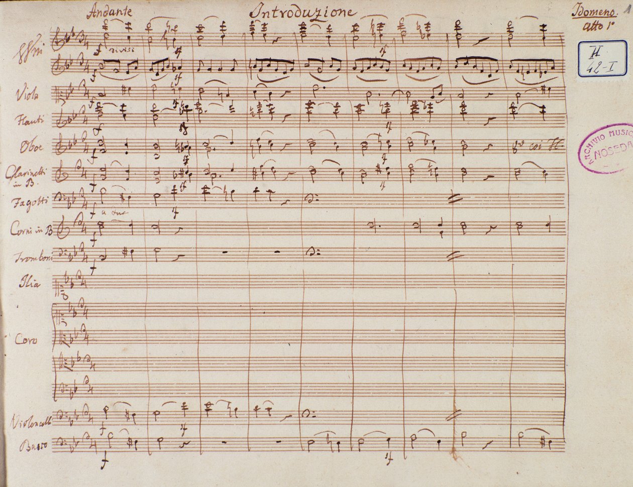 Pagina di spartito per Idomeneo, re di Creta, opera di Mozart, versione Lichtenthal (1843) da Unknown artist