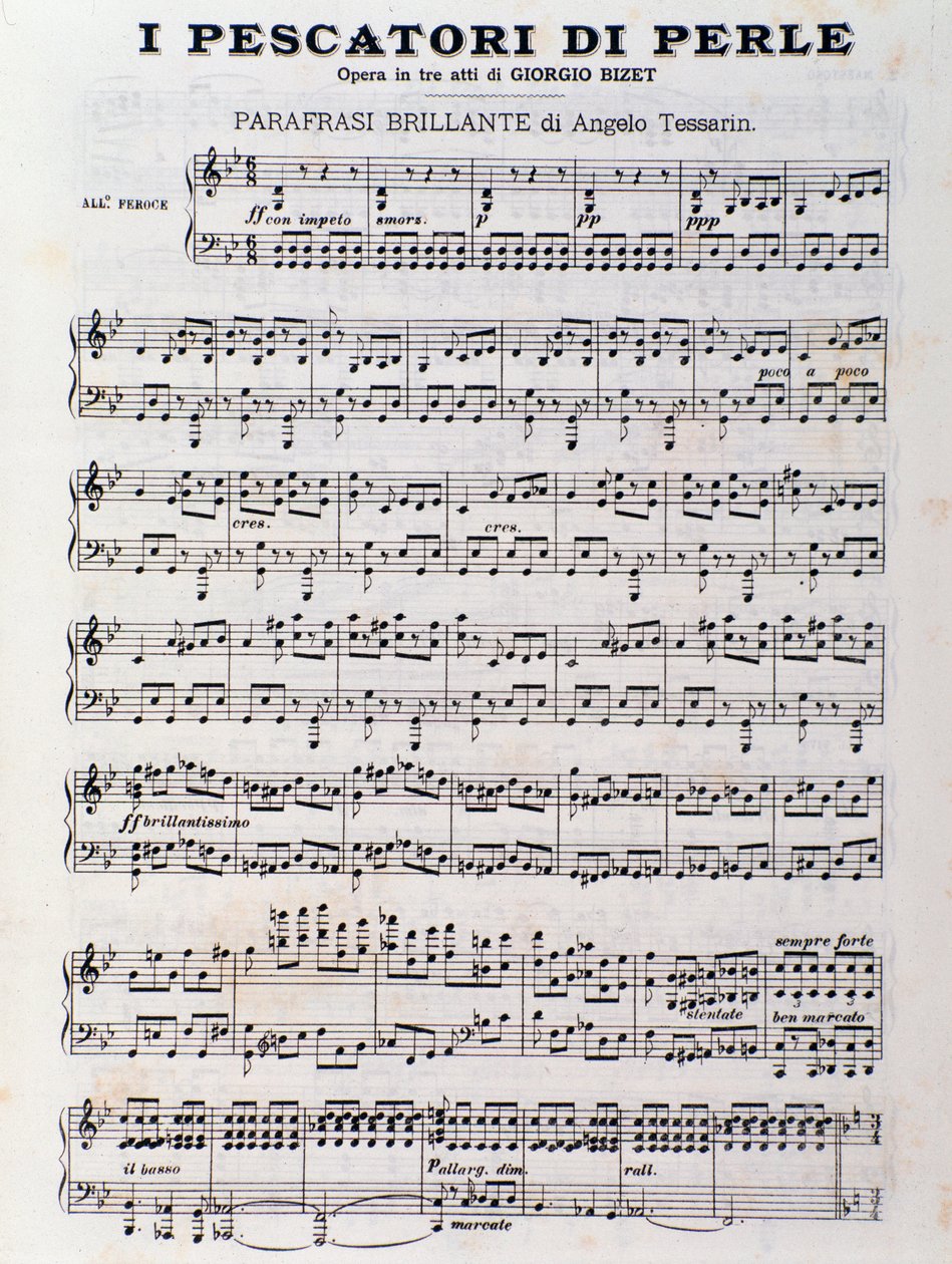Pagina della partitura per I pescatori di perle, opera di Georges Bizet da Unknown artist