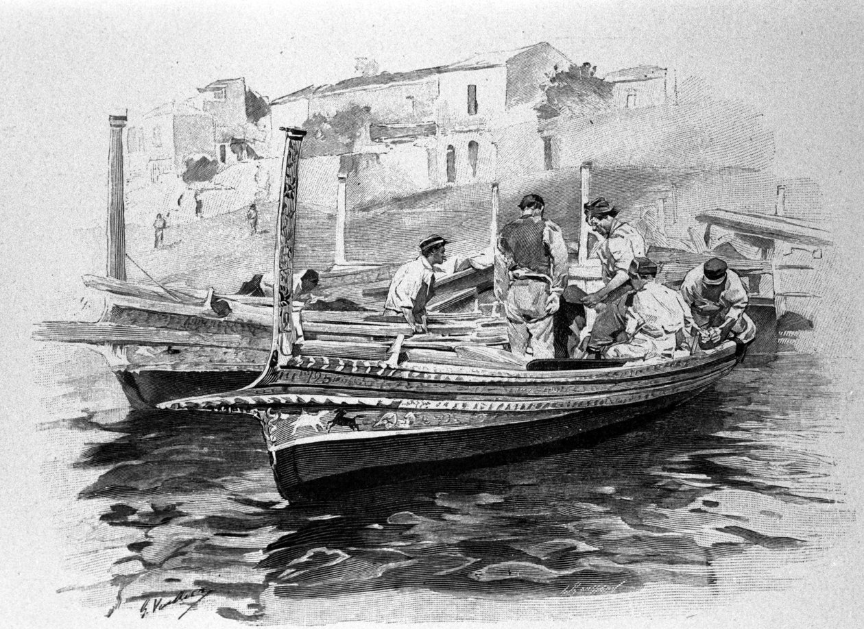 Pescatori siciliani della regione di Lipari. Incisione del XIX secolo da Unknown artist