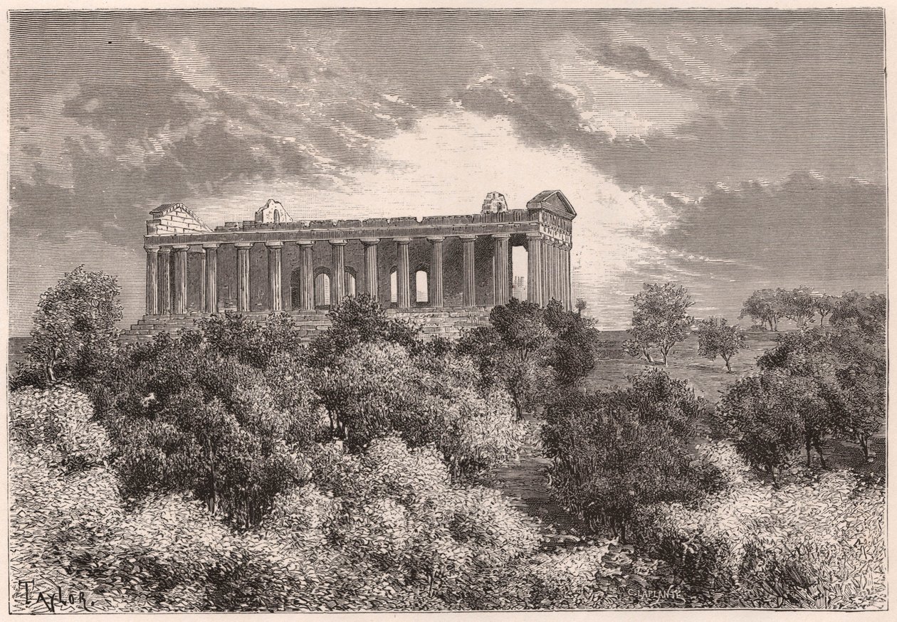 Veduta laterale del Tempio di Concordia ad Agrigento in Sicilia, Italia da Unknown