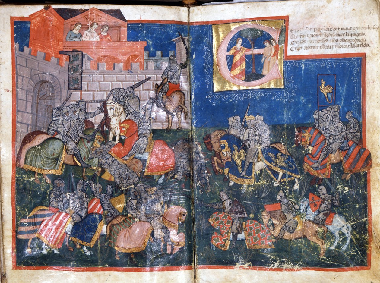 Assedio di Pamplona in Spagna da parte di Carlo Magno Miniatura da "Entrata di Spagna". XIV secolo Venezia, Biblioteca Marciana da Unknown artist