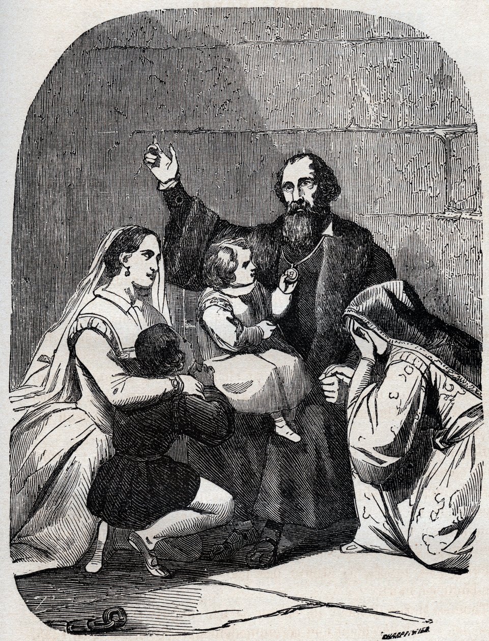 Sir Thomas More (Morus) (1478-1535) e sua figlia Margaret e bambini in prigione da Unknown artist