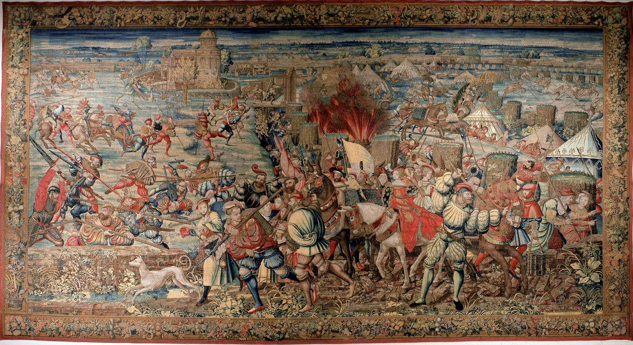 Sesta guerra italiana (1521-1526): rappresentazione della Battaglia di Pavia il 24/02/1525, che vide la sconfitta di Francesco I contro Carlo V. Arazzo. Napoli. Museo Nazionale di Capodimonte da Unknown artist