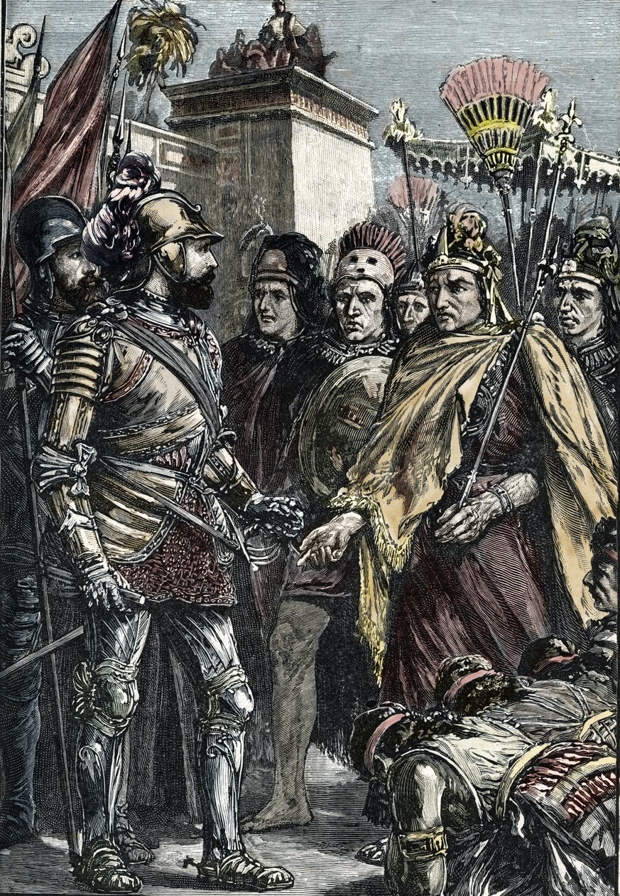 Conquista spagnola del Messico: incontro tra Hernan Cortes e Montezuma II nel 1519 da Unknown artist