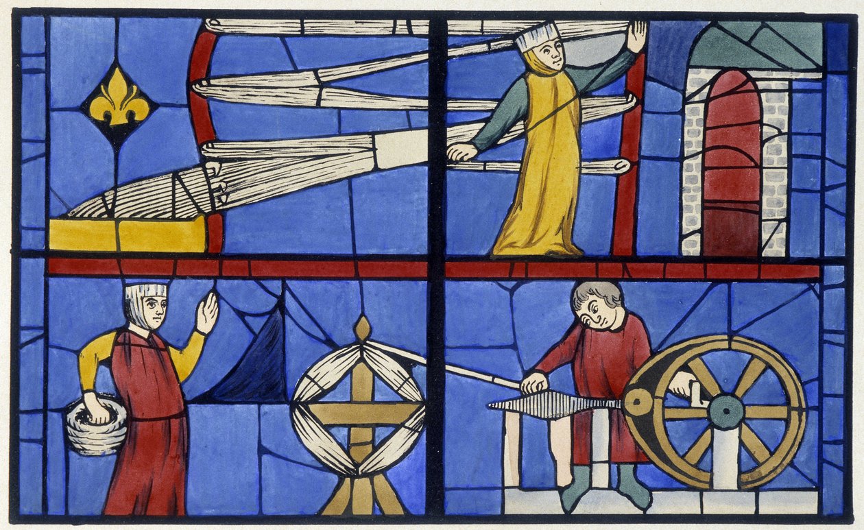 Laboratorio di filatura. Fac simile di una vetrata della Cattedrale di Amiens - in "Storia della pittura su vetro" di Ferdinand de Lasteyrie da Unknown artist