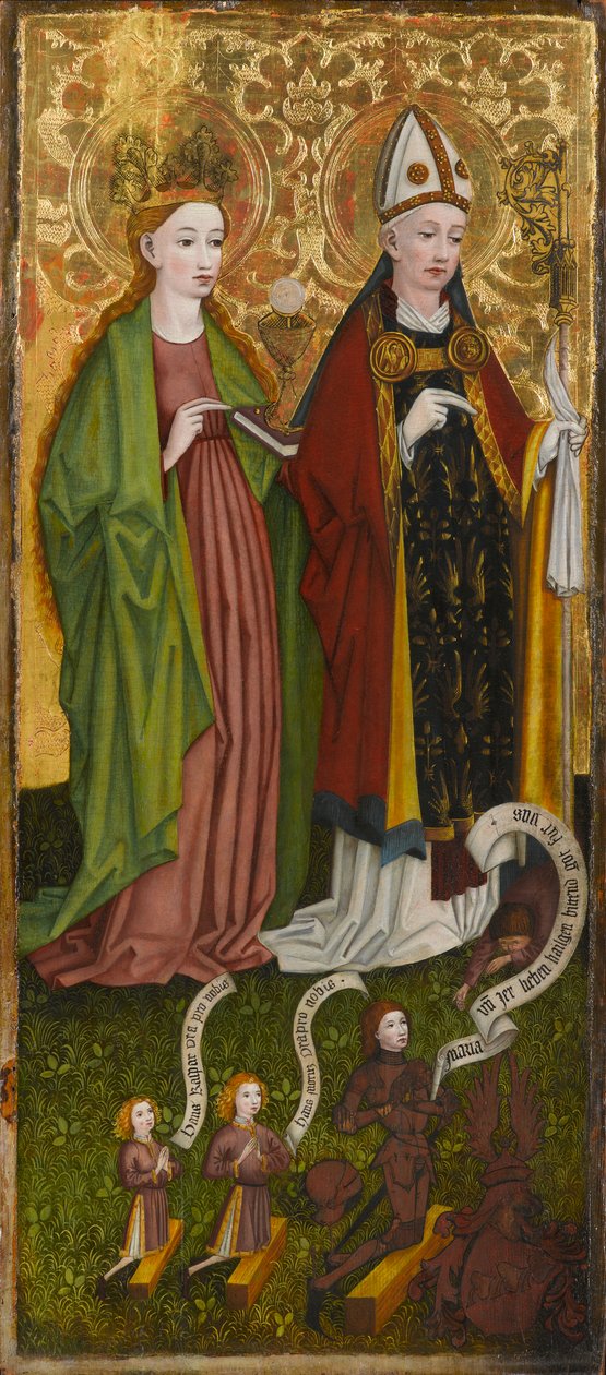 Santa Barbara e San Valentino con Caspar von Laubenberg e i suoi figli, circa 1450 da Unknown artist