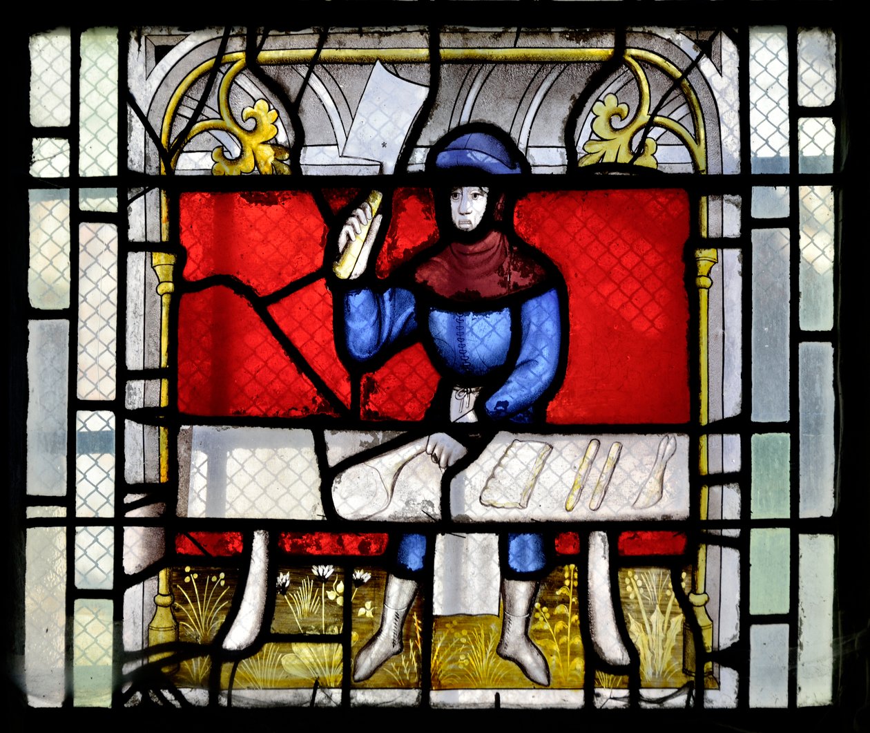 Vetrata che mostra un macellaio al lavoro, fine XV-inizio XVI secolo - Cappella di San Claudio della Chiesa Collegiata di Nostra Signora di Semur-en-Auxois, Borgogna da Unknown artist
