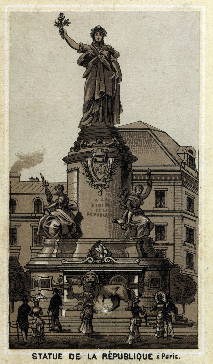 Statua della Repubblica, Place de la Republique a Parigi. Cromolitografia della fine del XIX secolo da Unknown artist