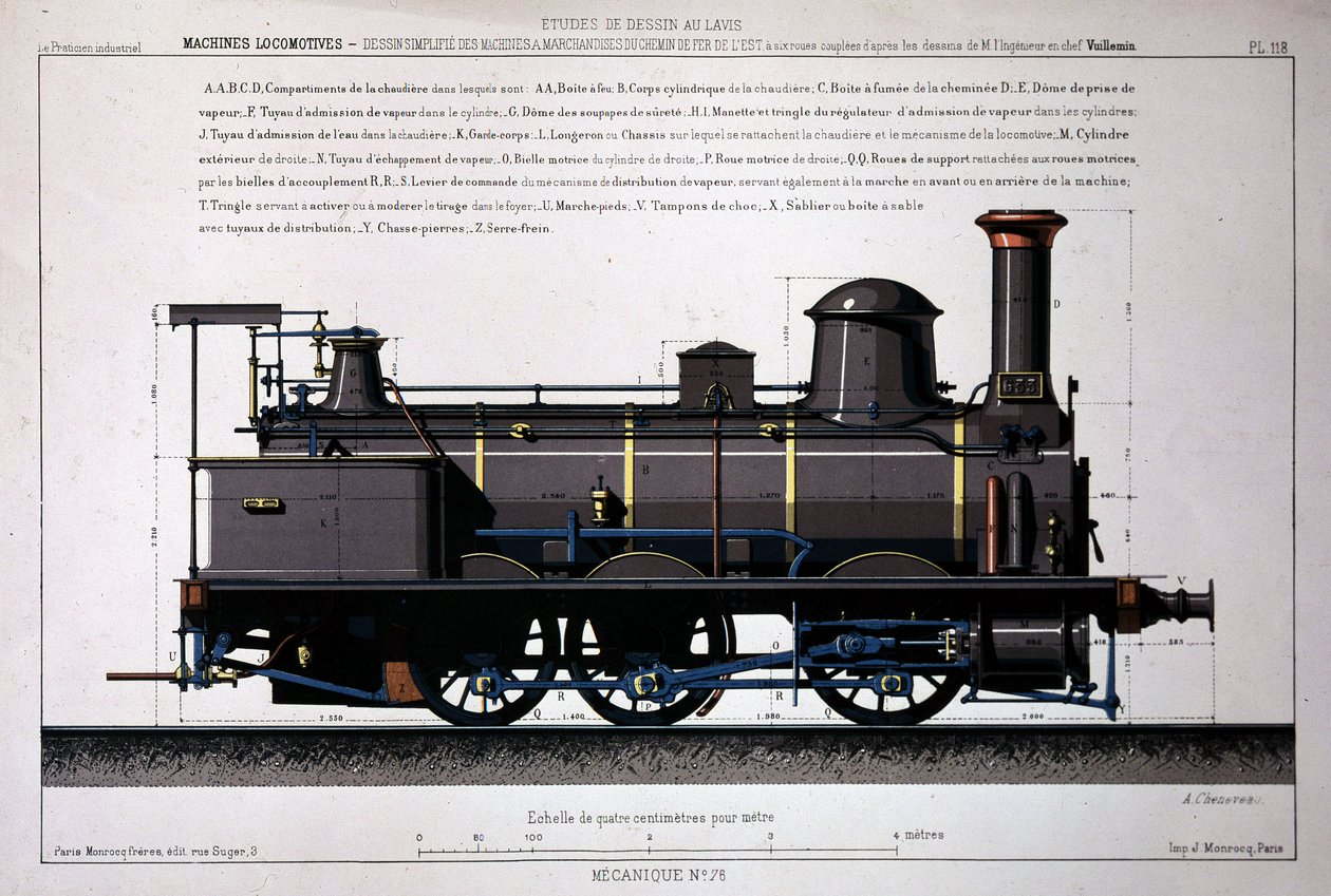 Locomotiva a vapore - disegno a lavaggio da Unknown artist