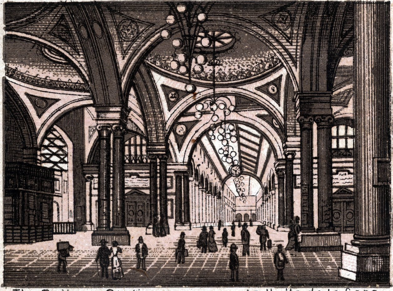 Stoccarda, Germania: vista della sala della stazione ferroviaria in "Il mondo illustra 168 vedute" da Unknown artist