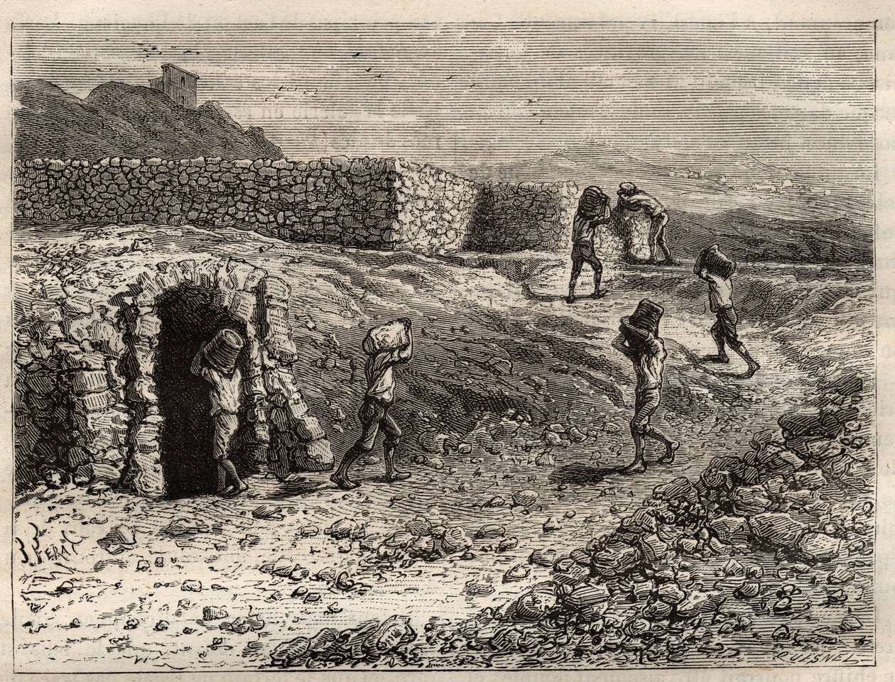 Zolfo - Una miniera di zolfo a Girgenti, Sicilia - incisione in 