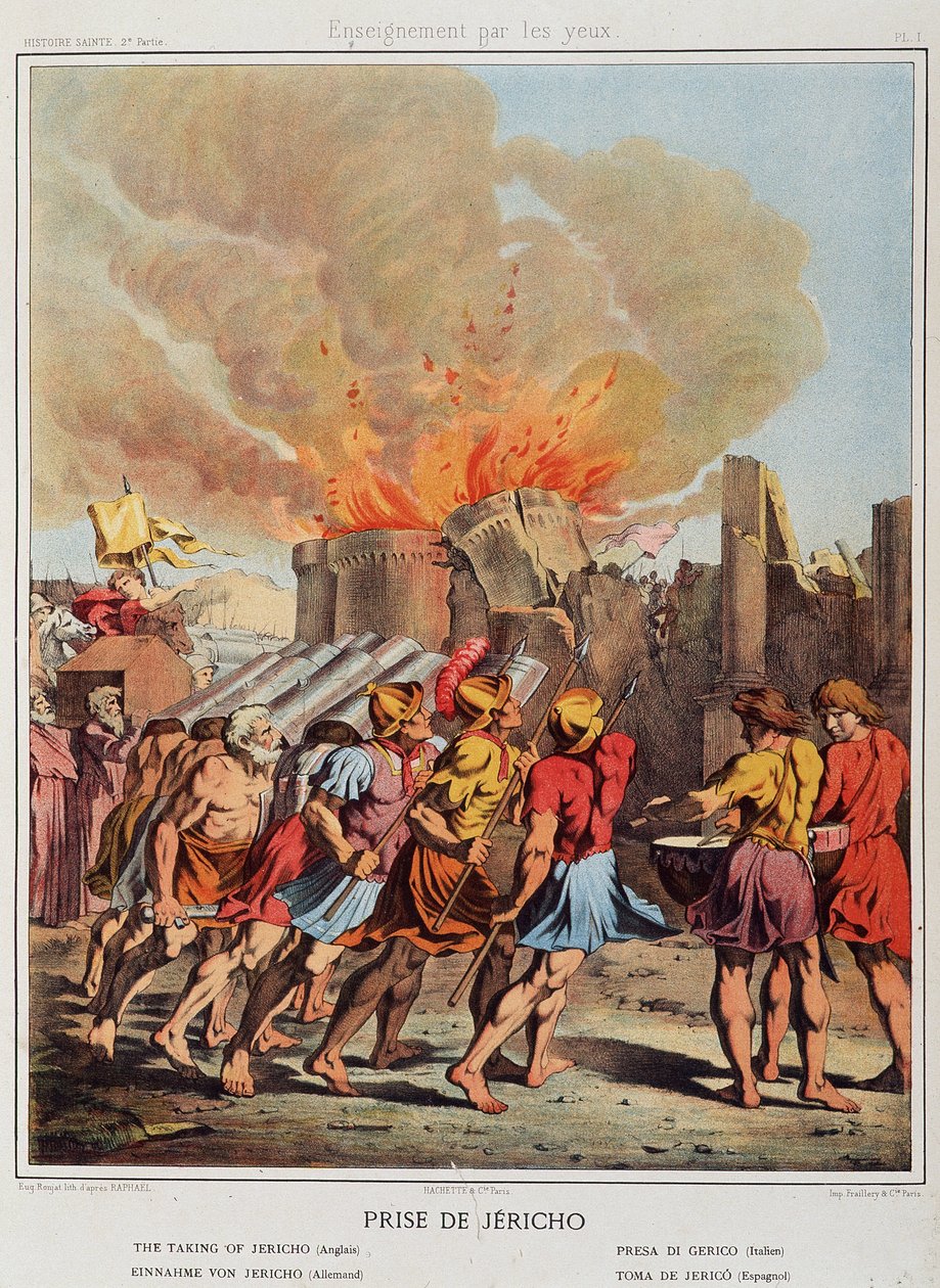 Presa di Gerico (le mura cadenti) in "Storia Sacra", ed. Hachette da Unknown artist