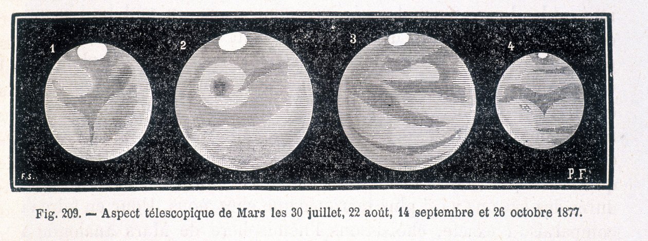 Aspetti telescopici del pianeta Marte nel 1877 - in "Astronomia Popolare" di Camille Flammarion, ed. Marpon & Flammarion da Unknown artist
