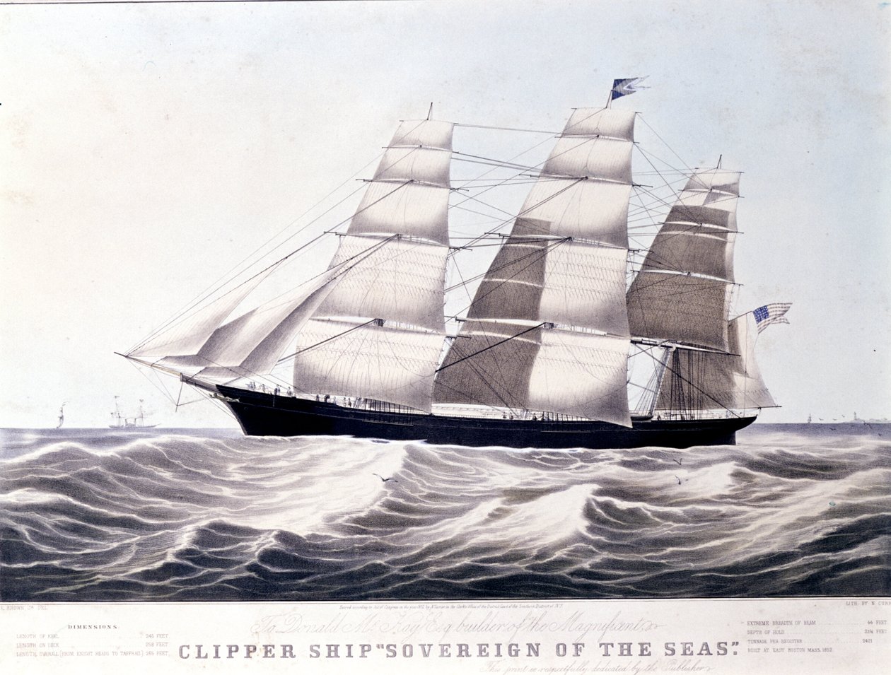 Il clipper americano Sovereign of the Sea intorno al 1852. Litografia del XIX secolo da Unknown artist