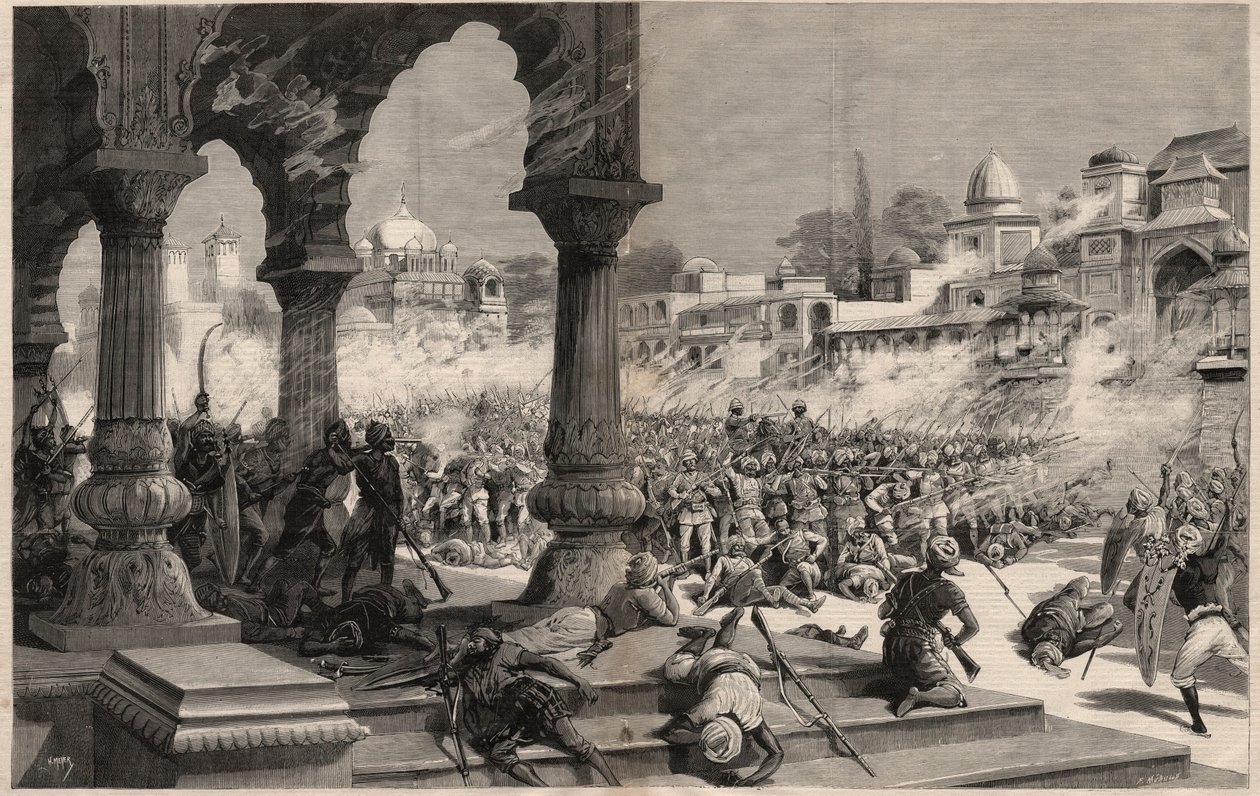 La battaglia di Manipur - Insurrezioni indiane britanniche - Massacro di una colonna di circa 500 soldati inglesi, chiamati dal Maharajah i cui sudditi si erano ribellati a Manipur (territorio ai confini di Assam e Birmania) in India da Unknown artist