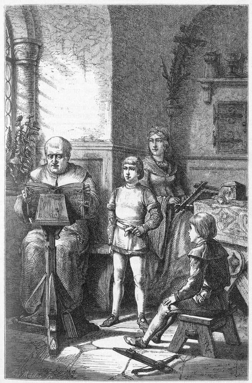Il Vescovo di Costanza legge la storia tedesca a Corrado, noto come Corradino di Hohenstaufen (1252-1268) e Federico I di Baden-Baden da Unknown artist