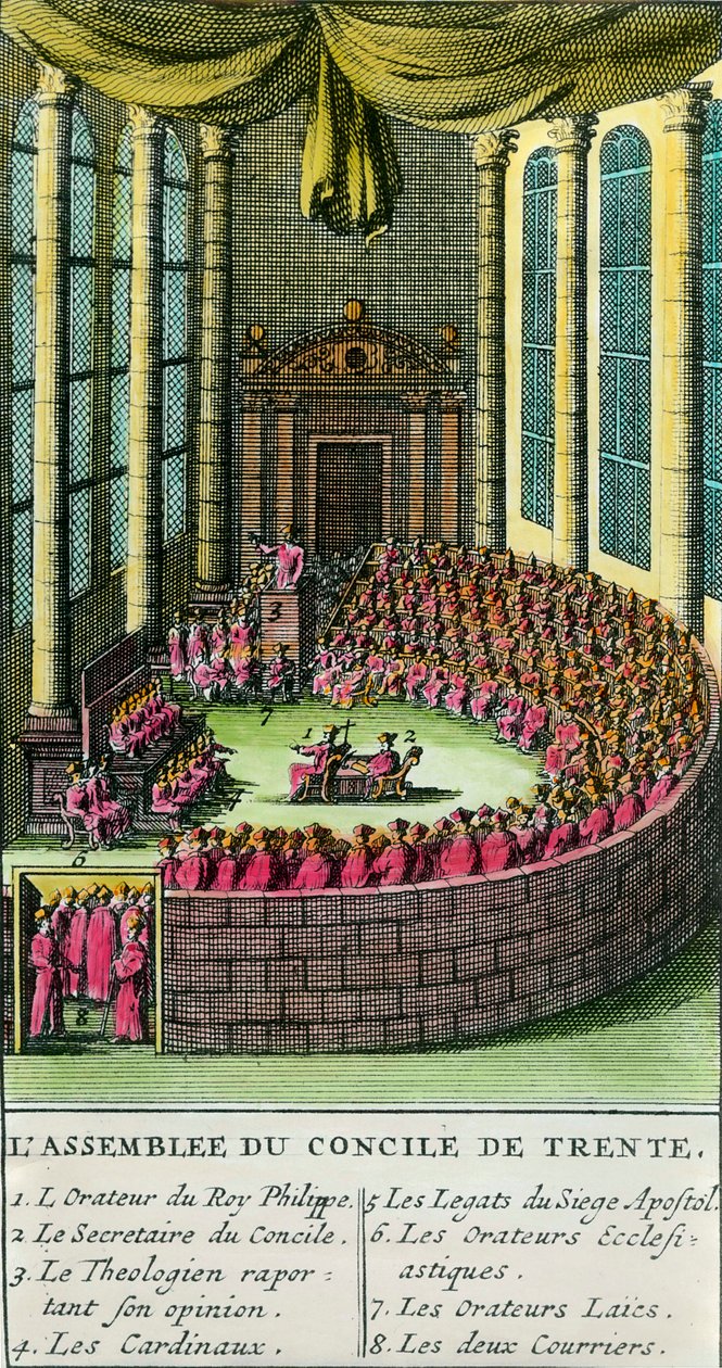 Il Concilio di Trento. Illustrazione con la descrizione dei membri presenti all