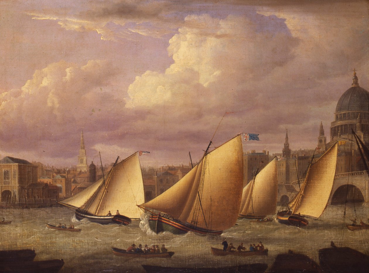 La flotta del Cumberland che gareggia sopra il London Bridge da Unknown