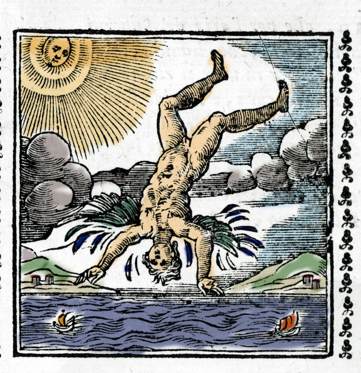 La caduta di Icaro. Xilografia colorata. XVI secolo da Unknown artist