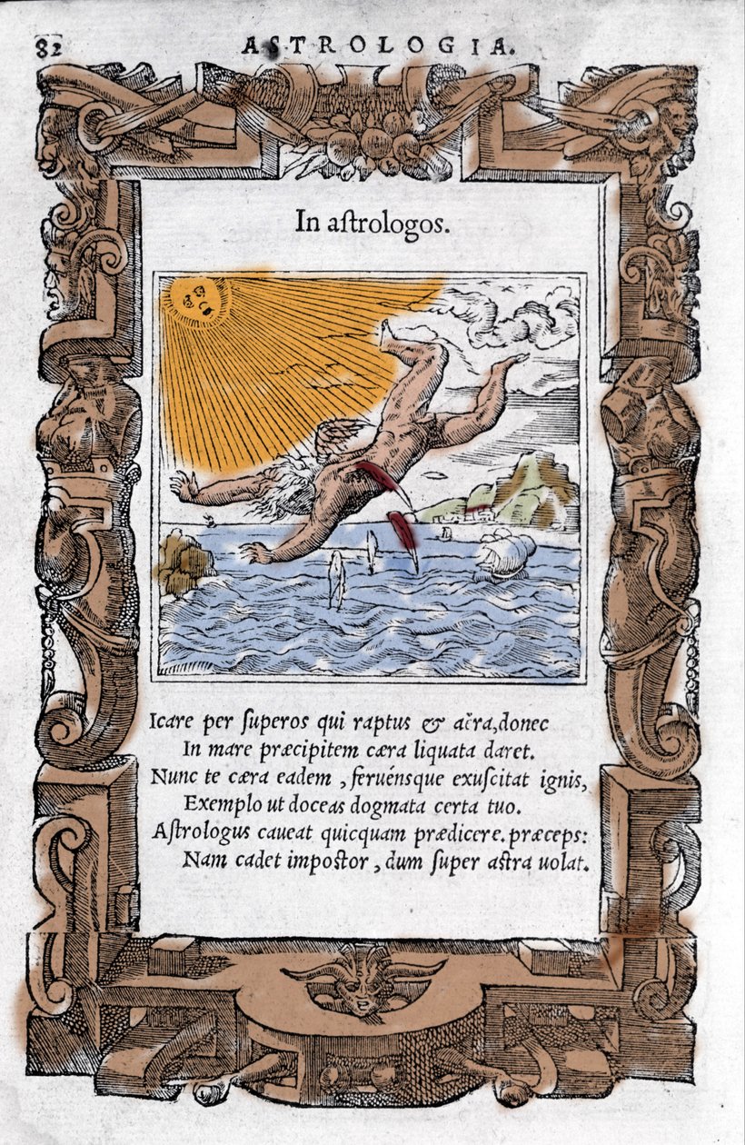 La caduta di Icaro. Xilografia colorata del XVI secolo da Unknown artist