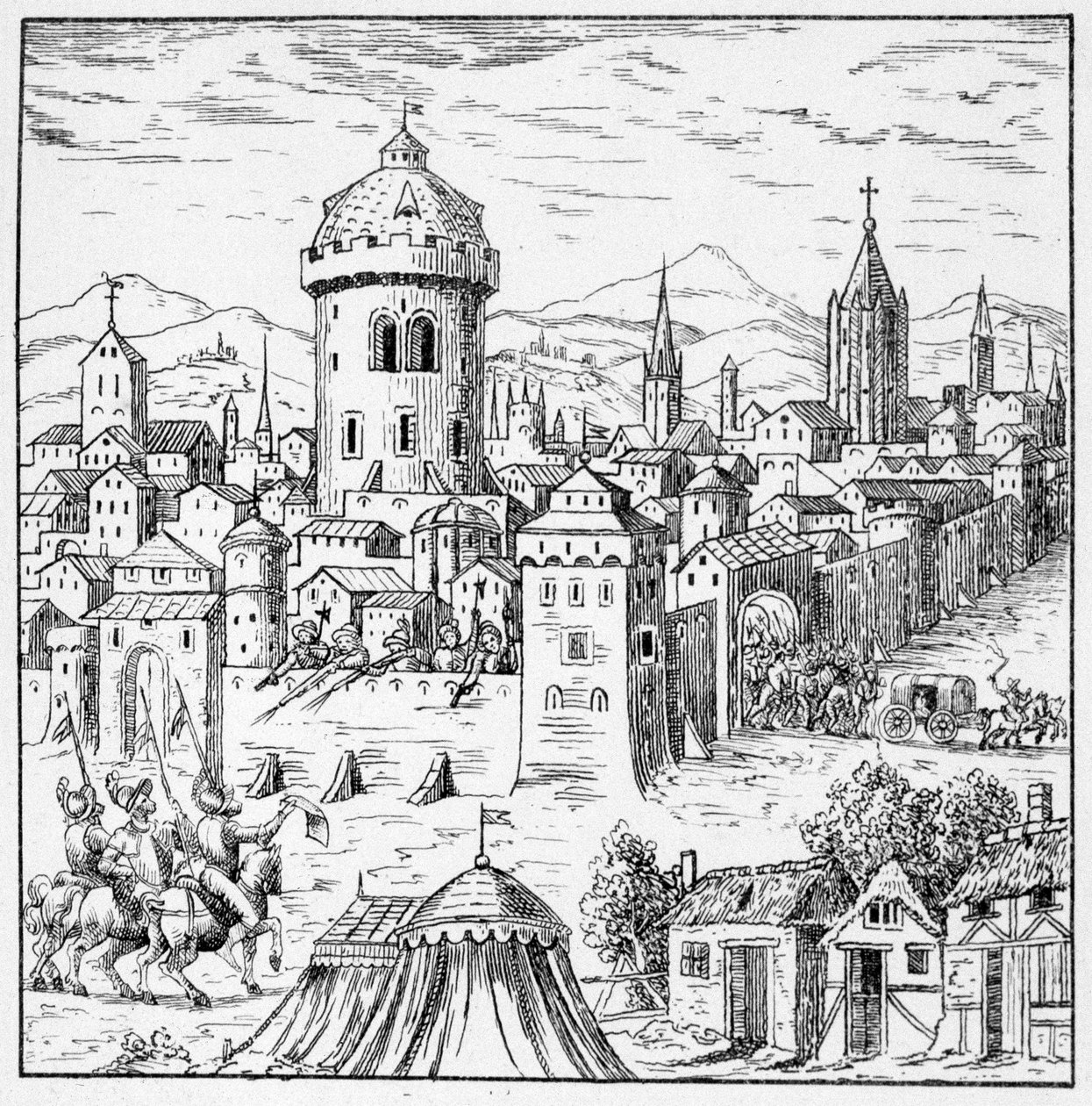 Gli ugonotti ad Amboise dove era il re Francesco II (Congiura di Amboise) - in "Collection of 39 figures representing the calamities of France from 1562 to 1586"; Louis Perrin imprimerie da Unknown artist