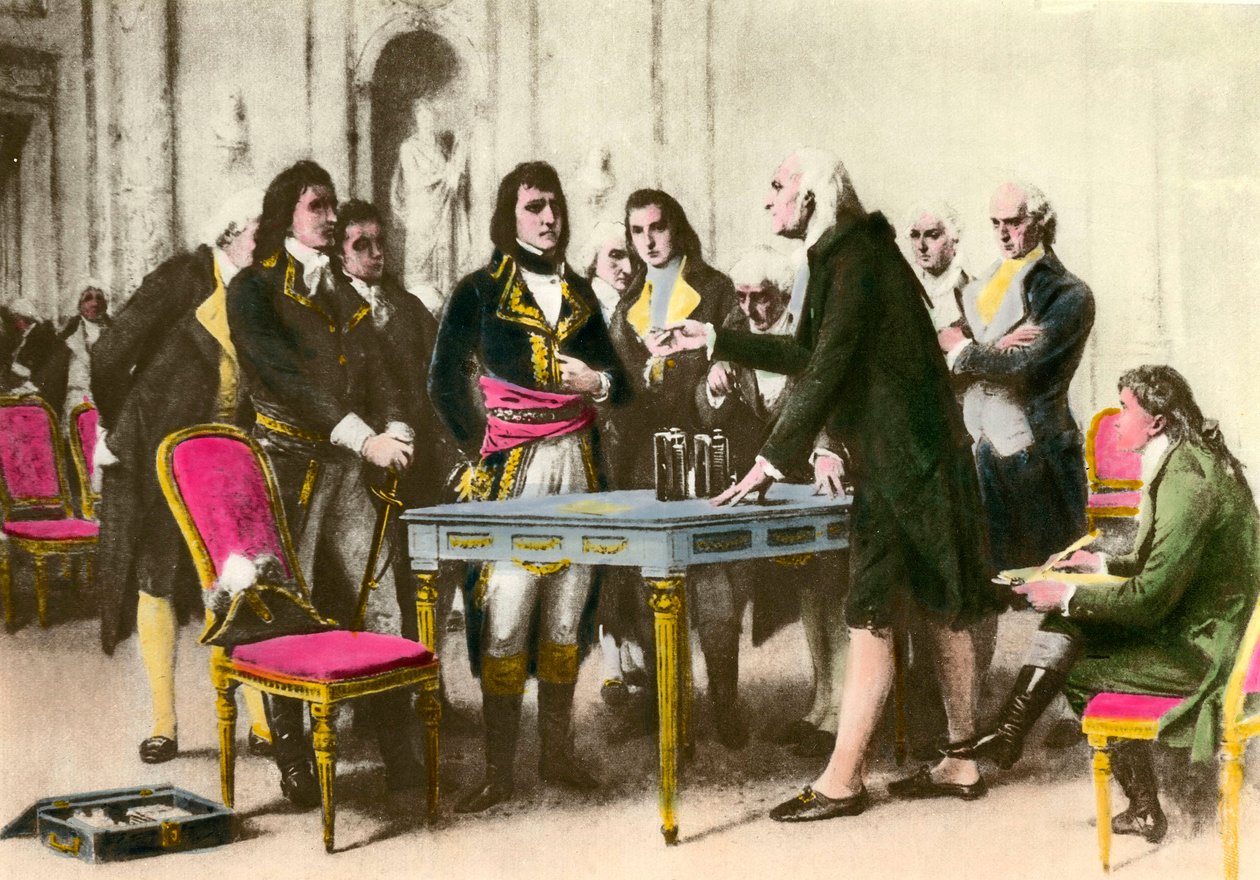Il fisico italiano Alessandro Volta presenta la sua pila a Napoleone Bonaparte. 1801 da Unknown artist