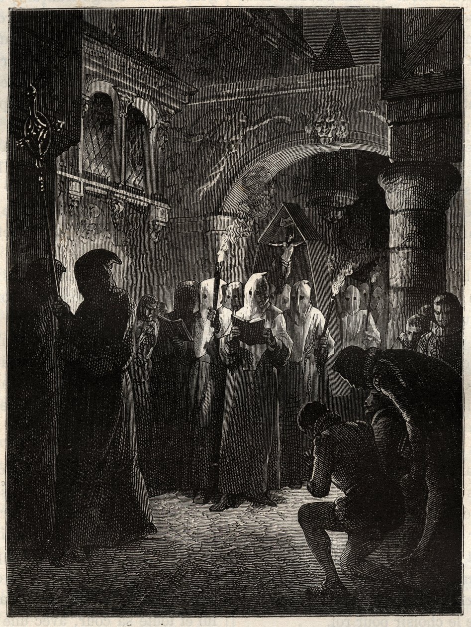 Il re di Francia Enrico III (1551-1589) in abito da penitente bianco - Processione della Confraternita istituita dal re 23/03/1585 (Re di Francia Enrico III in processione da penitente bianco) da Unknown artist