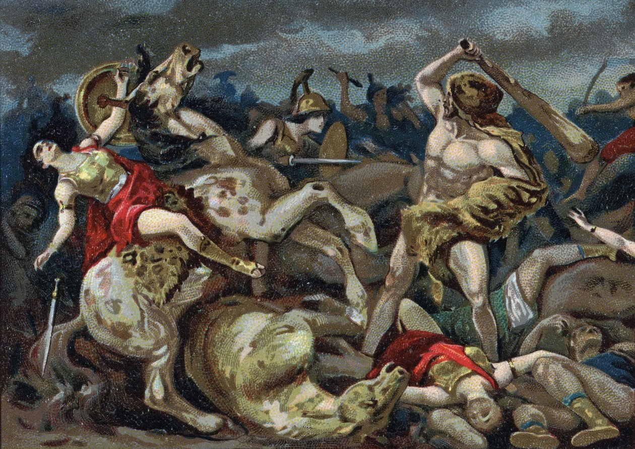 Le fatiche di Ercole: Ercole prende la cintura a Ippolito, inizio del XX secolo (cromo) da Unknown Artist