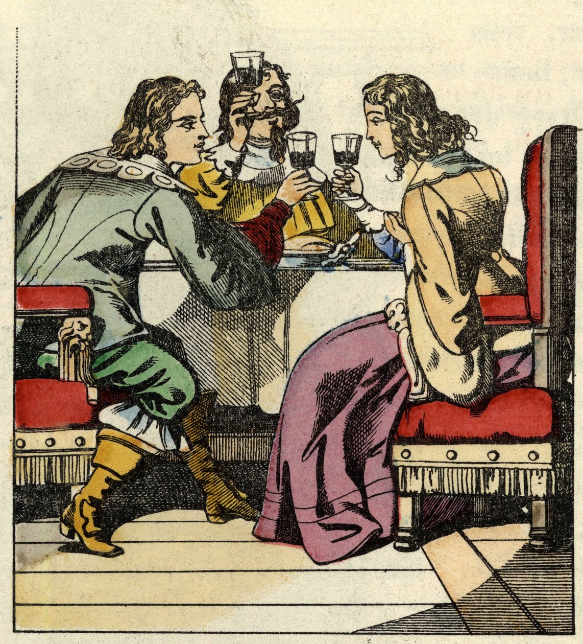 Il Marchese di Carabas invita la principessa e il re a mangiare nel castello. Illustrazione della fiaba "Il gatto con gli stivali" di Charles Perrault da Unknown artist