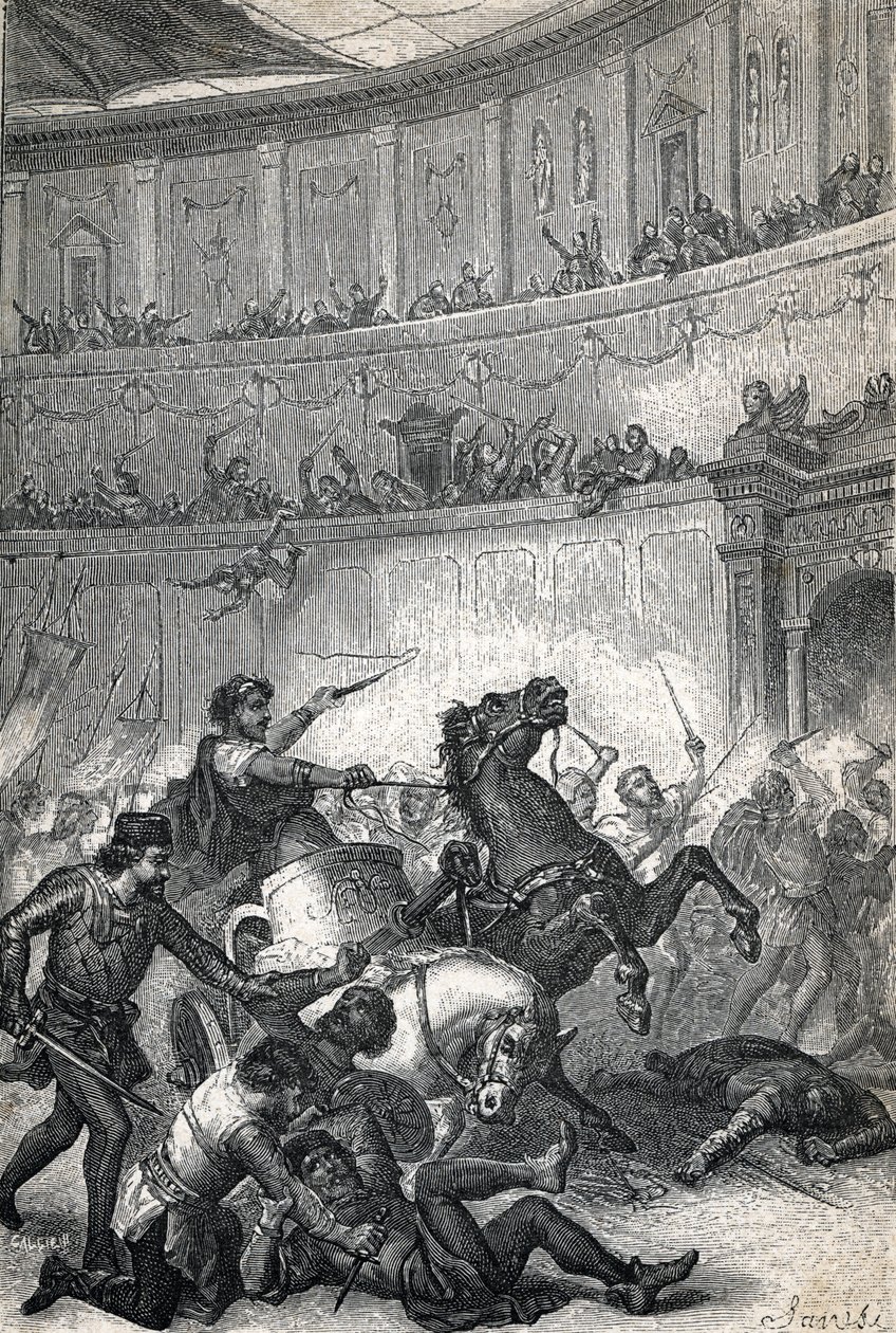 Il massacro di Tessalonica nel 390. Incisione 1884 da Unknown artist