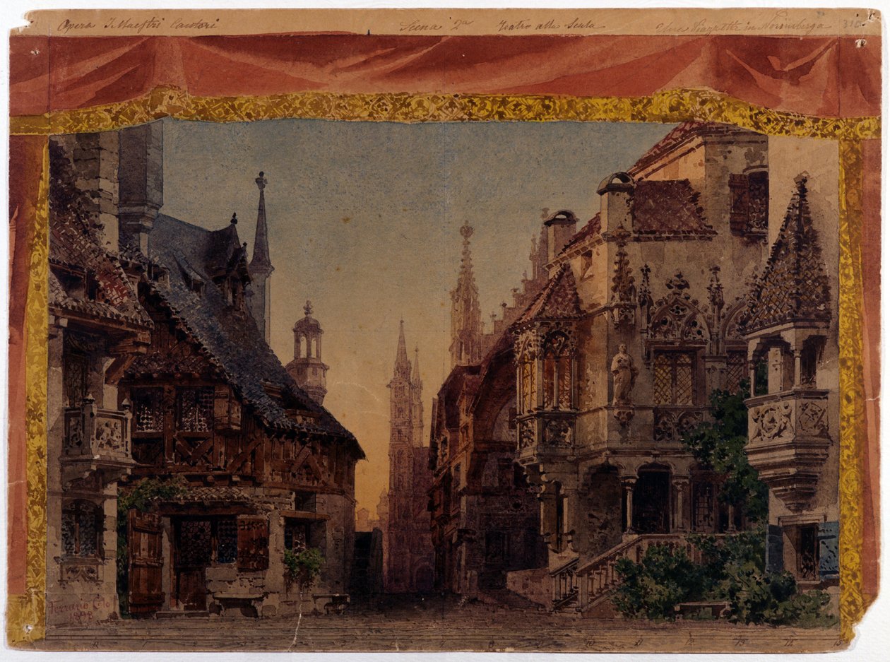 I Maestri Cantori di Norimberga, WWV 96, opera di Richard Wagner creata nel 1868. Scenografia di Ferrario per La Scala di Milano da Unknown artist